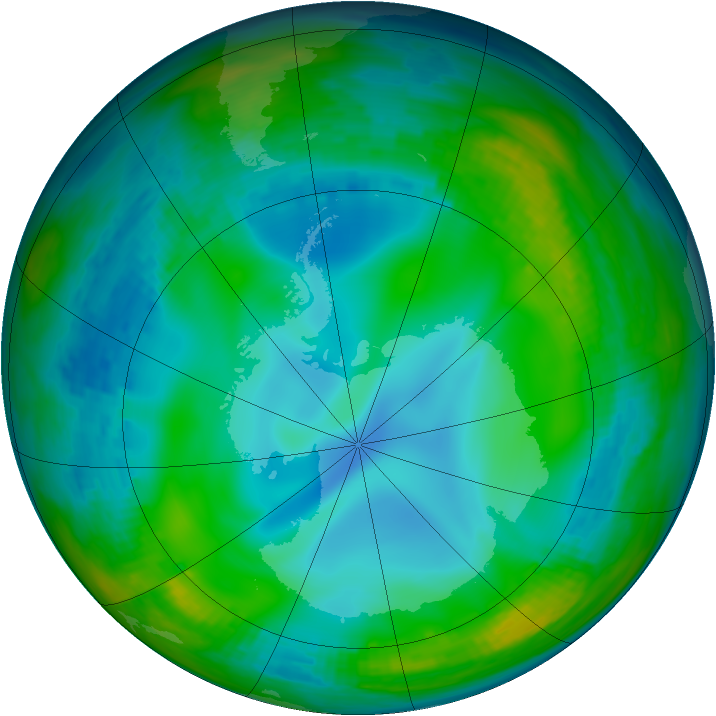 Antarctic ozone map for 19 June 1991